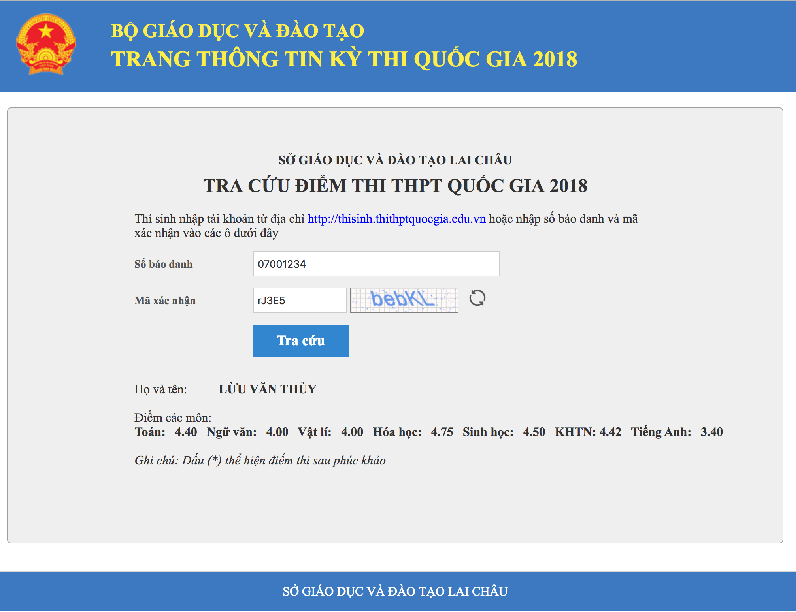 tra cứu điểm thi 2018